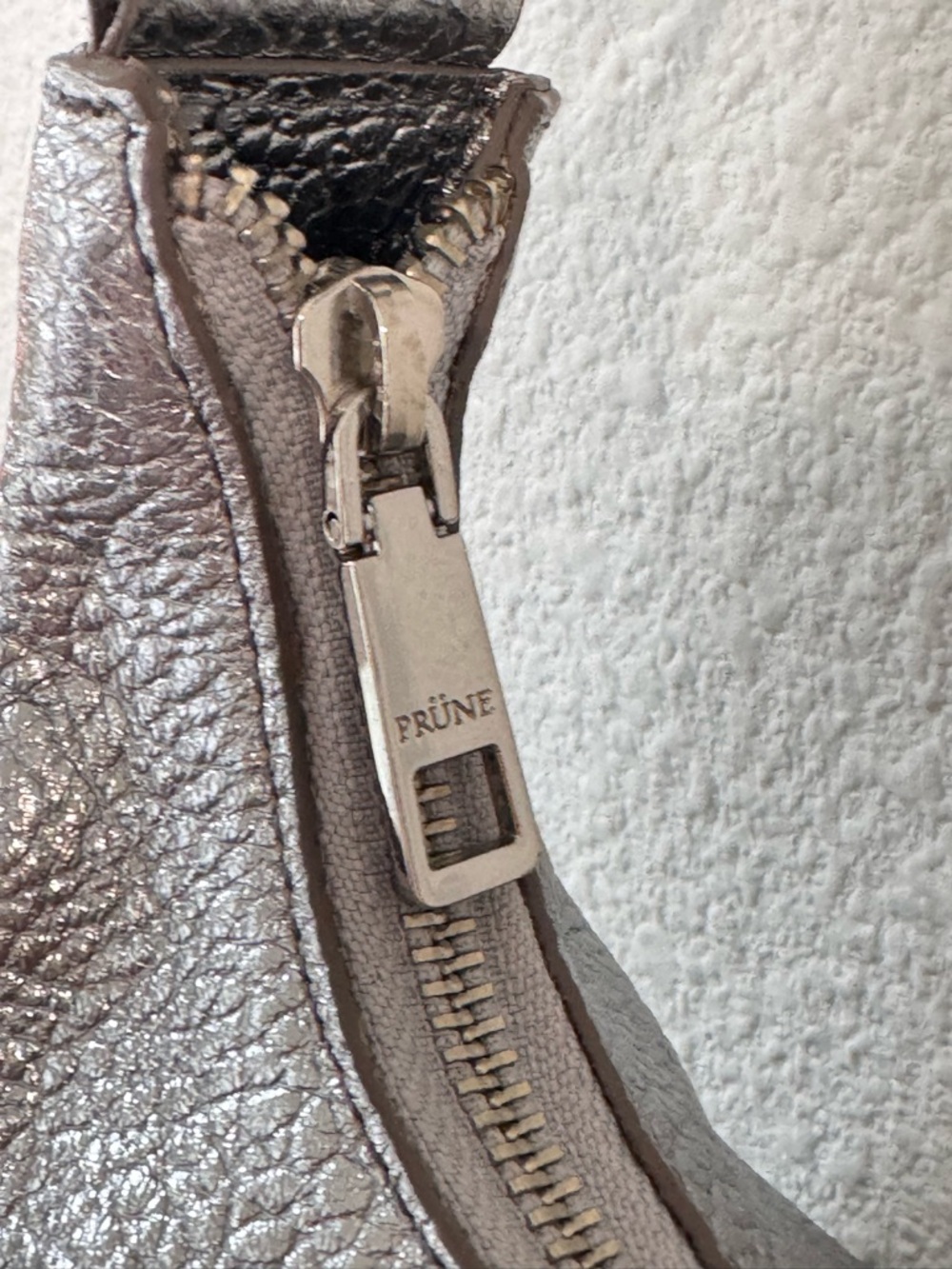 Prune x Gang Mini Bag Metallic Silver Shoulder Strap Buckles Pebbled Leather - Picture 6 of 13